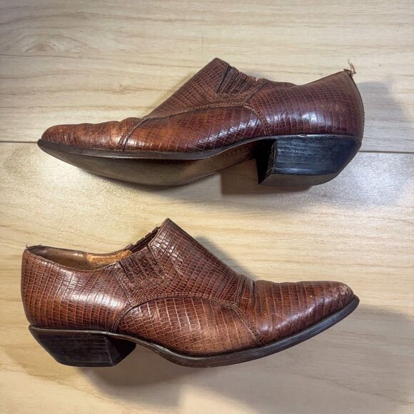 Vintage Nine West Brown Lizard-Effect Ankle Boots Size 7 - Picture 2 of 6